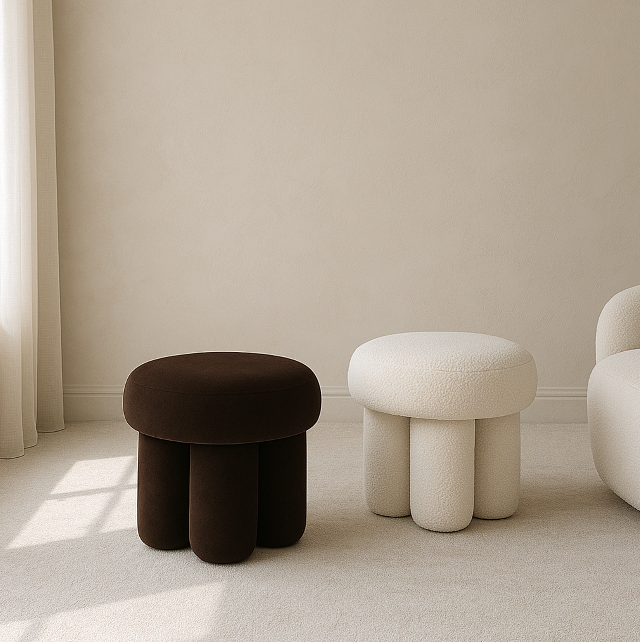 Interior Ave - Bentley Boucle Ottoman â€“ White