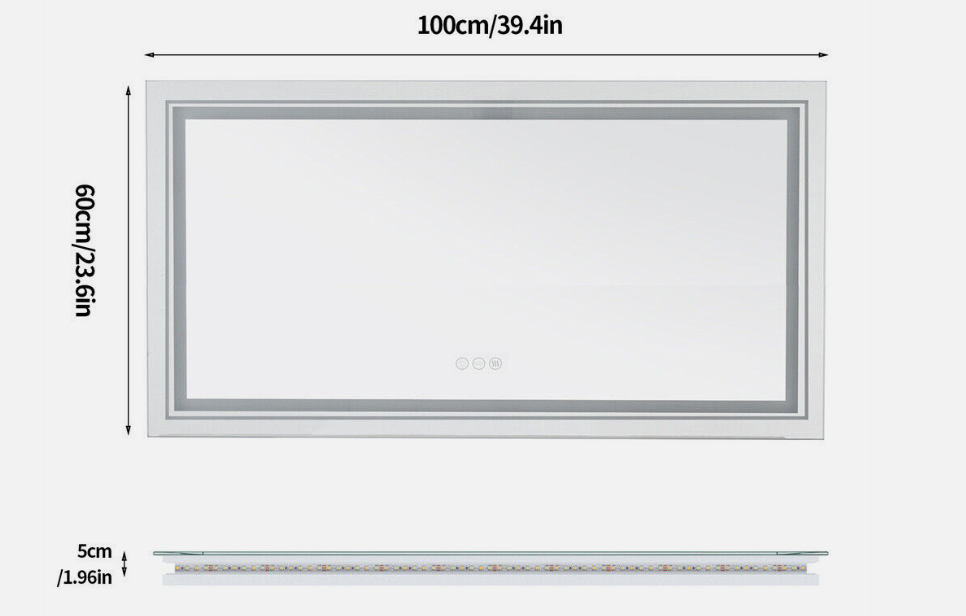 Interior Ave - 100 x 60cm Rectangle Frameless LED Bathroom Mirror