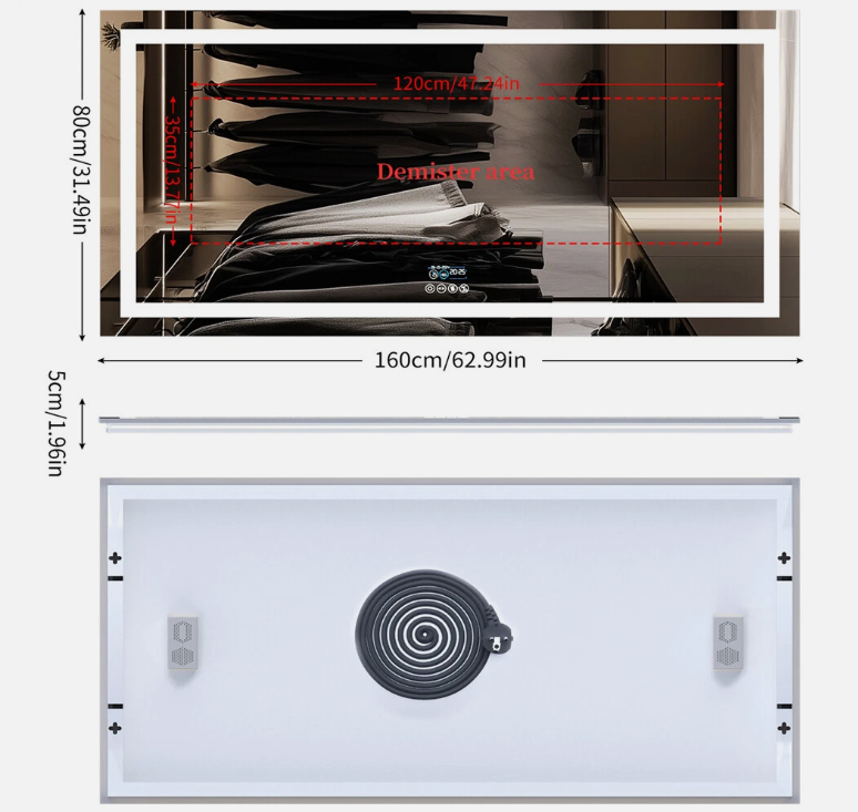 Interior Ave - 80 x 160cm Rectangle Frameless LED Bathroom Mirror â€“ Bluetooth