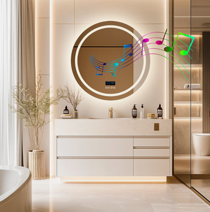 Interior Ave - 80cm Round Frameless LED Bathroom Mirror â€“ Bluetooth