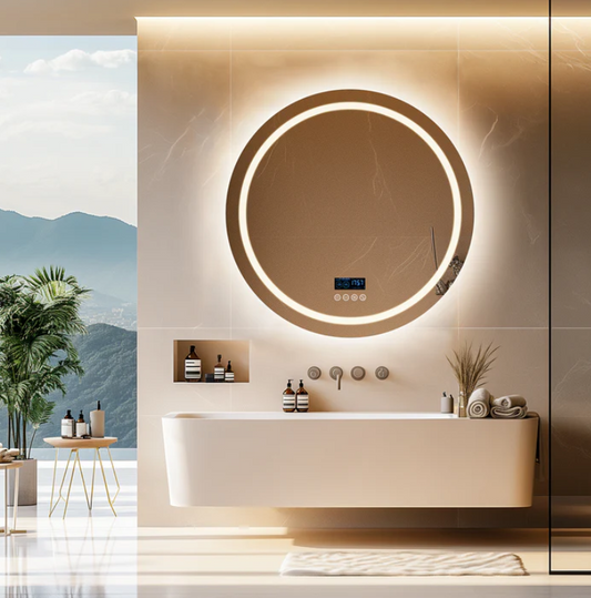 Interior Ave - 80cm Round Frameless LED Bathroom Mirror â€“ Bluetooth