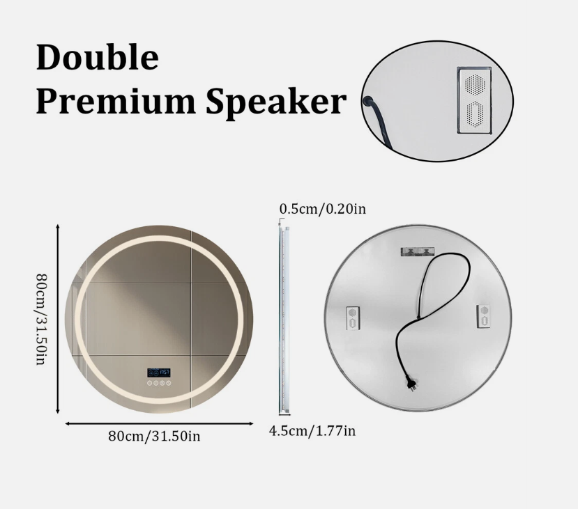 Interior Ave - 80cm Round Frameless LED Bathroom Mirror â€“ Bluetooth