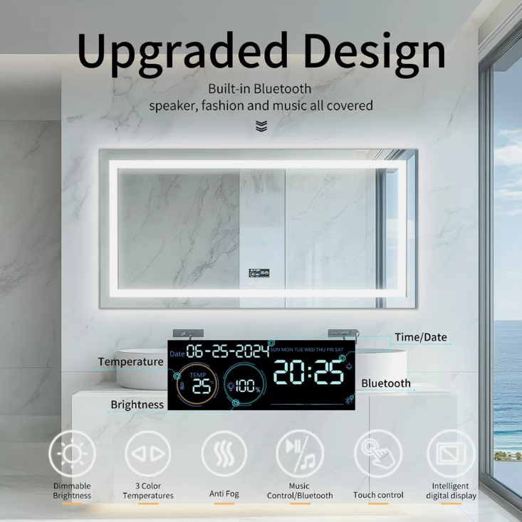 Interior Ave - 60 x 80cm Rectangle Frameless LED Bathroom Mirror â€“ Bluetooth