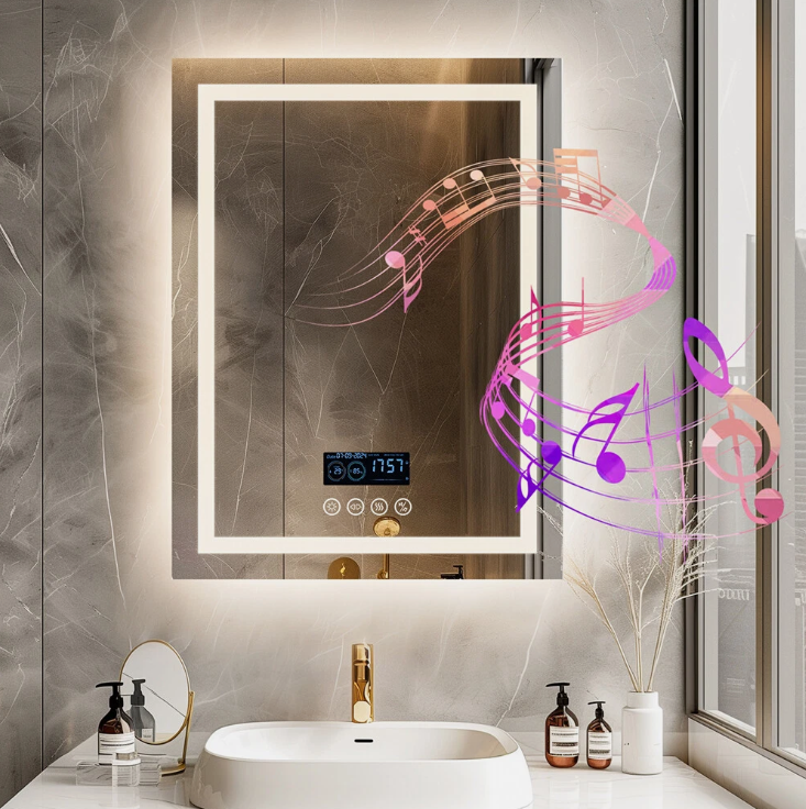 Interior Ave - 70 x 90cm Rectangle Frameless LED Bathroom Mirror â€“ Bluetooth