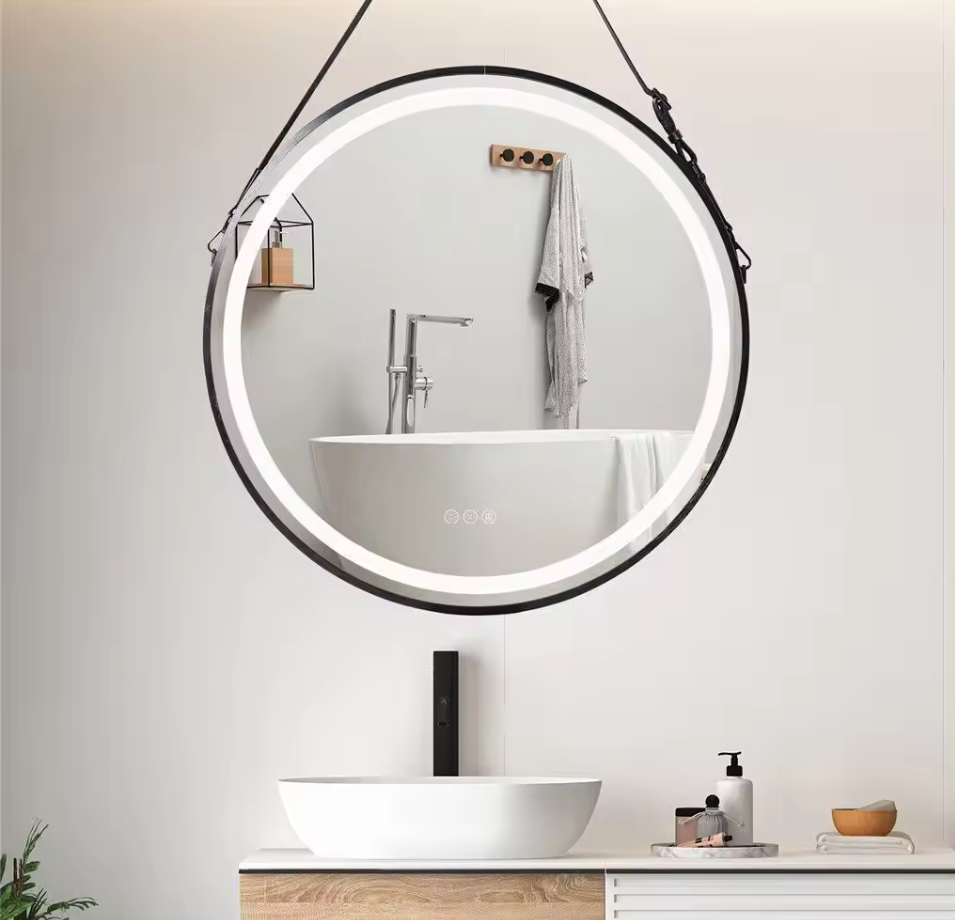 Interior Ave - 60cm Round Black Hanging LED Bathroom Mirror