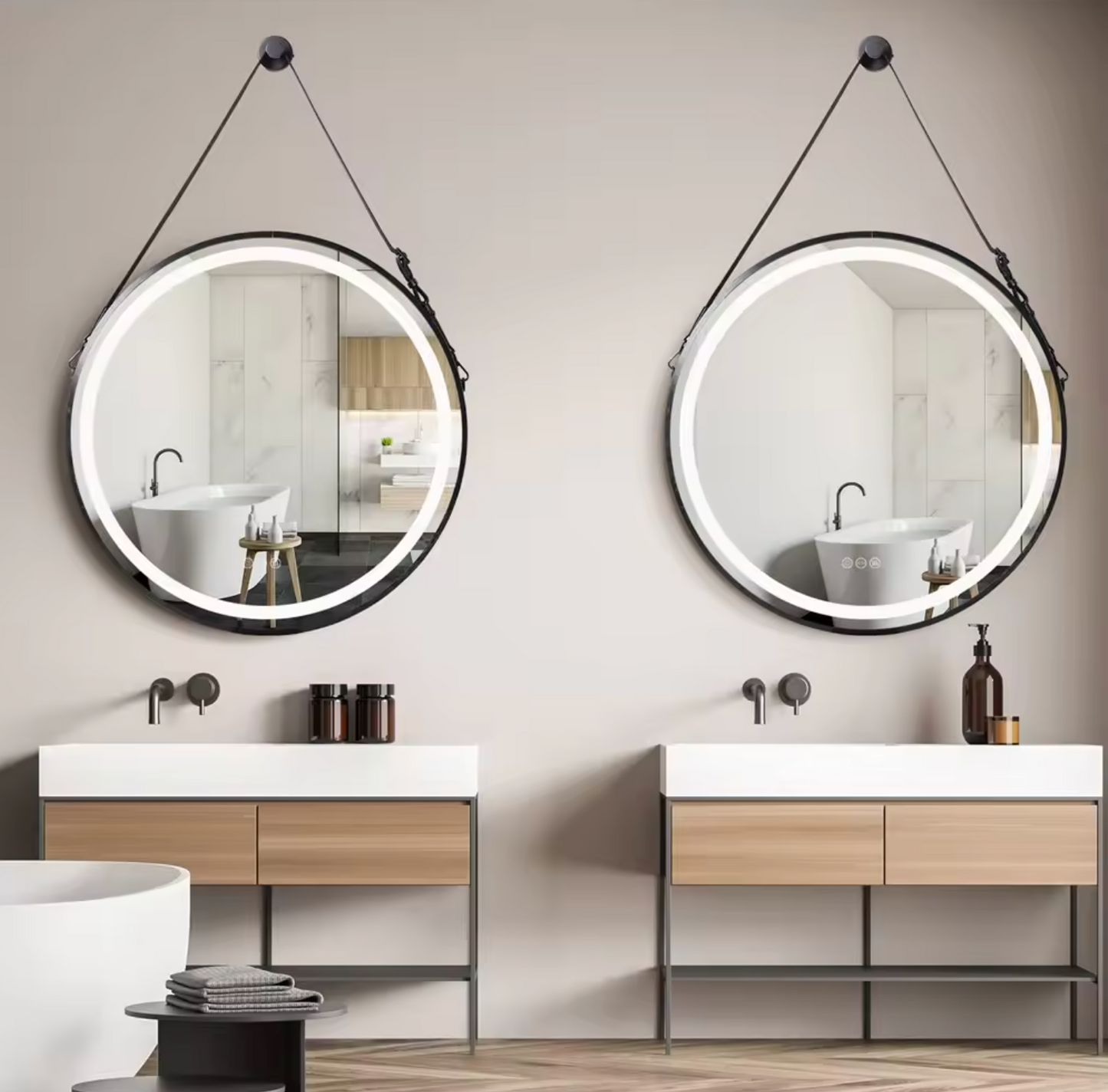 Interior Ave - 80cm Round Black Hanging LED Bathroom Mirror