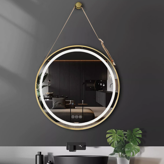 Interior Ave - 80cm Round Gold Hanging LED Bathroom Mirror