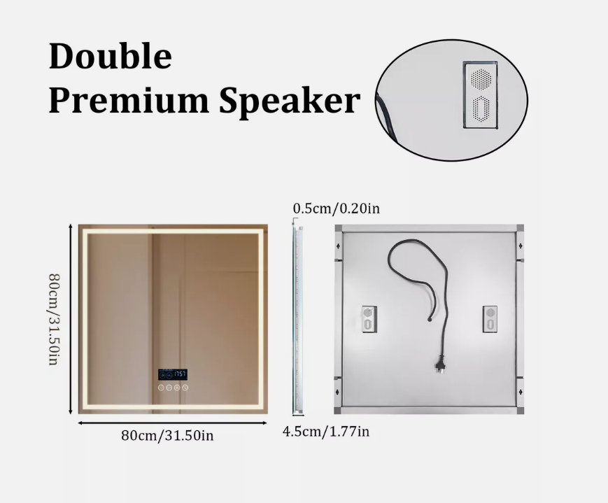 Interior Ave - 80 x 80cm Square Frameless LED Bathroom Mirror â€“ Bluetooth