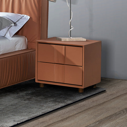 Bedside Table MDF With PU Leather Wooden Legs