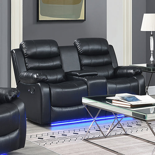 2R Seater Finest Leatherette Recliner Feature Console LED Light Ultra Cushioned