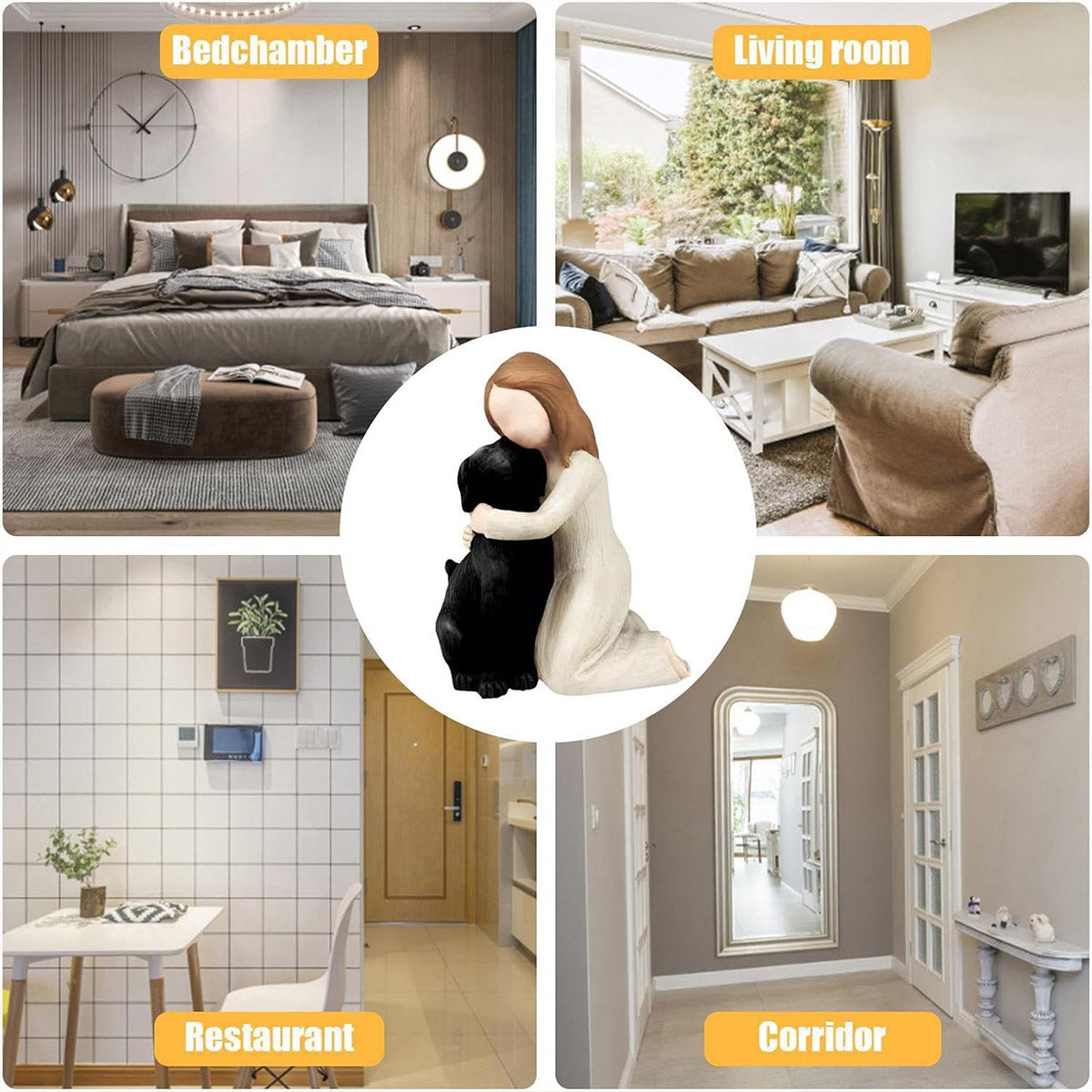 Girl Hugging Dog Ornament Decorative Figurine Resin Home Decoration Craft Gift - Yellow