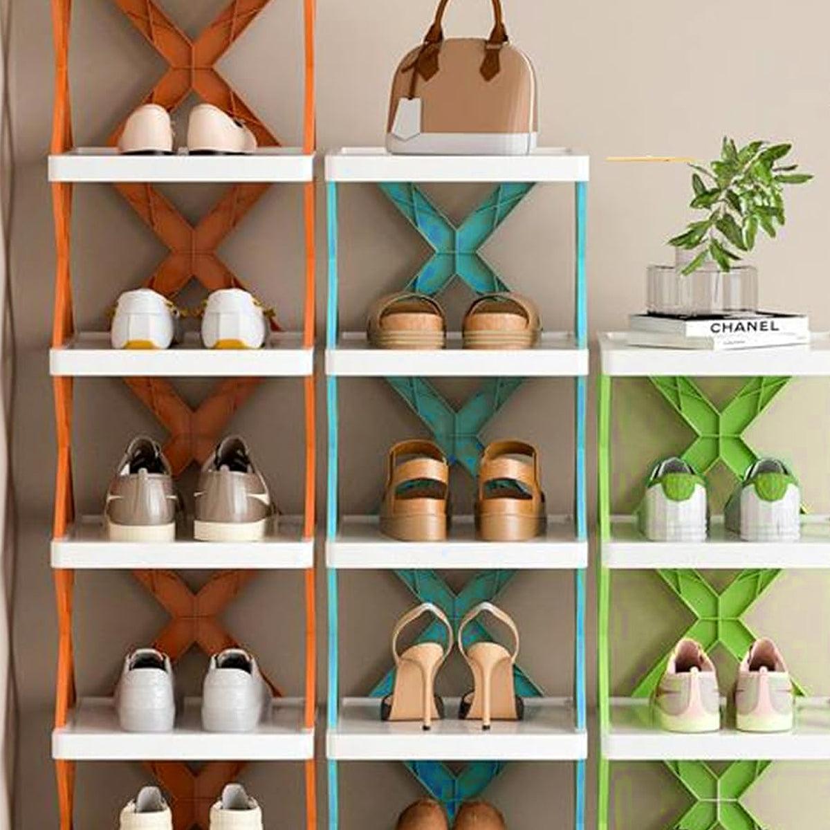 6/7 Tier Shoe Rack Space Saving Small Shoe Cabinet Storage Shelf Organizer - Orange-7 Layer