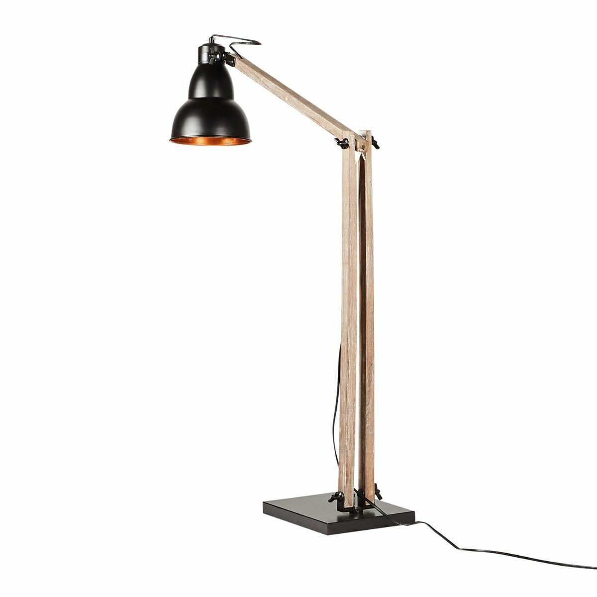 Wooden Large Floor Lamp Industrial Retro Modern Adjustable Light - Matte Black