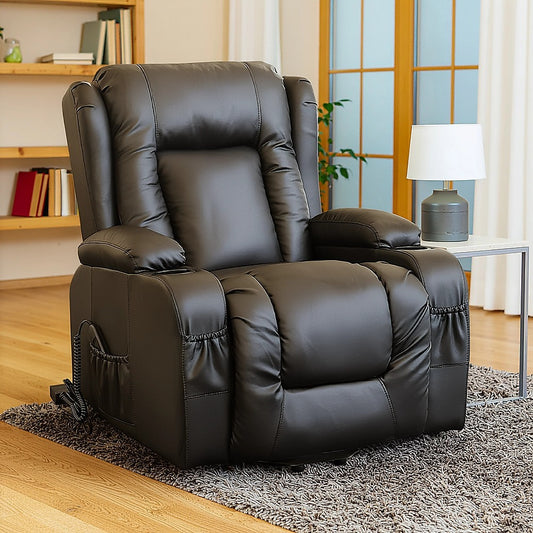 Recliner Chair â€“ Electric Massage Lift Chair with Heat Function PU Leather Lounge Sofa Black