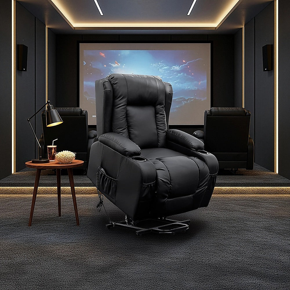 Recliner Chair â€“ Electric Massage Lift Chair with Heat Function PU Leather Lounge Sofa Black