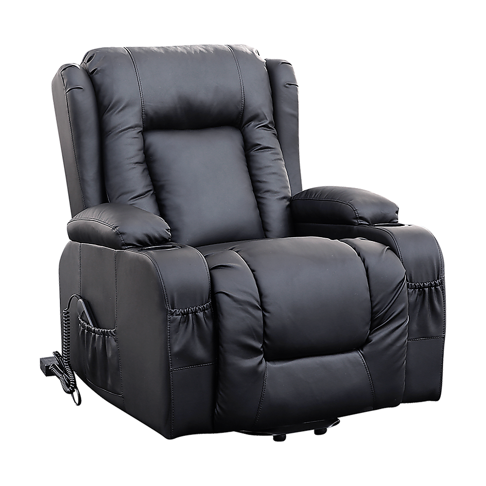 Recliner Chair â€“ Electric Massage Lift Chair with Heat Function PU Leather Lounge Sofa Black