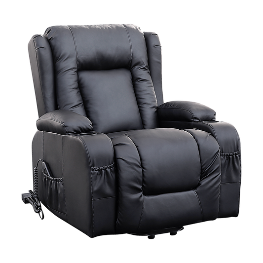 Recliner Chair â€“ Electric Massage Lift Chair with Heat Function PU Leather Lounge Sofa Black