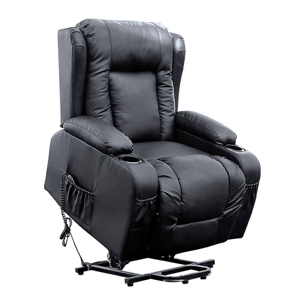 Recliner Chair â€“ Electric Massage Lift Chair with Heat Function PU Leather Lounge Sofa Black