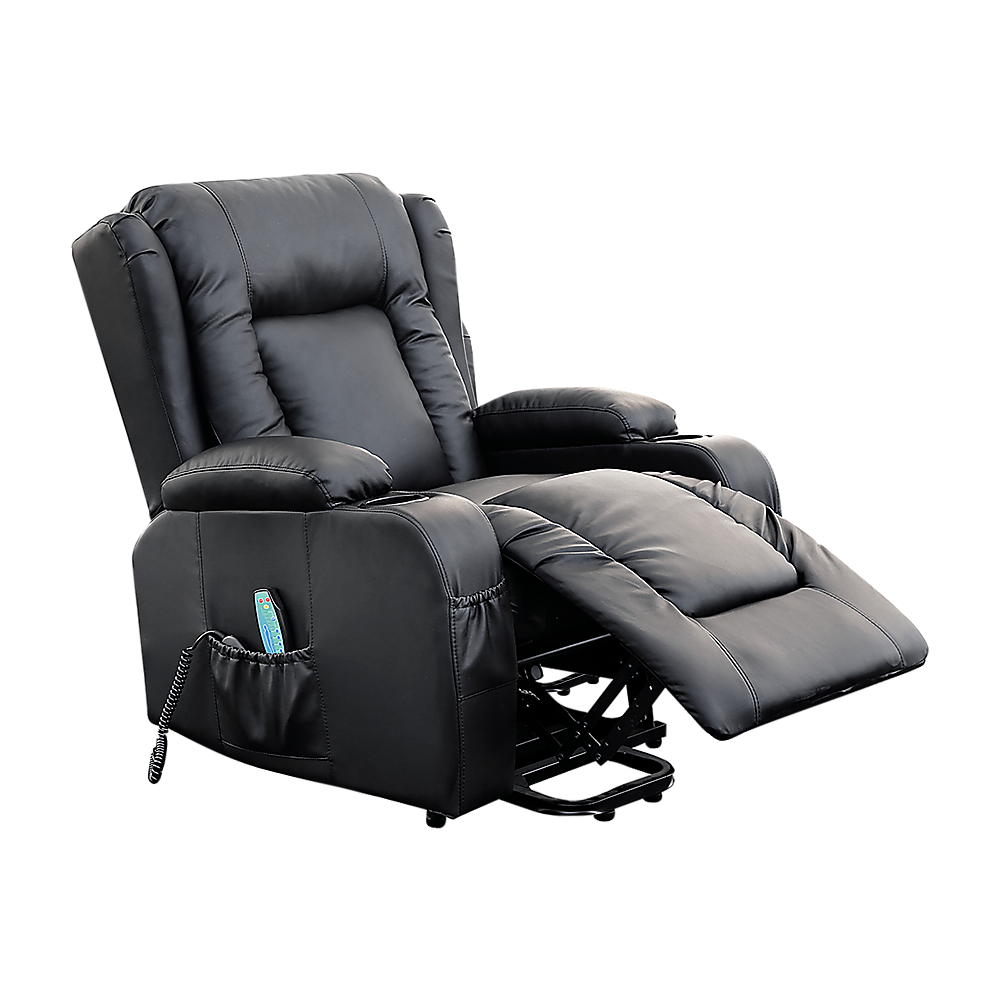 Recliner Chair â€“ Electric Massage Lift Chair with Heat Function PU Leather Lounge Sofa Black