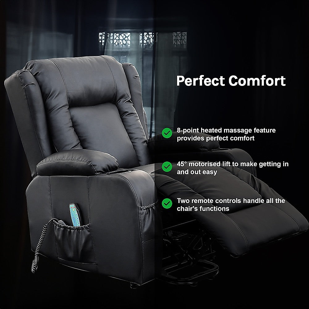 Recliner Chair â€“ Electric Massage Lift Chair with Heat Function PU Leather Lounge Sofa Black