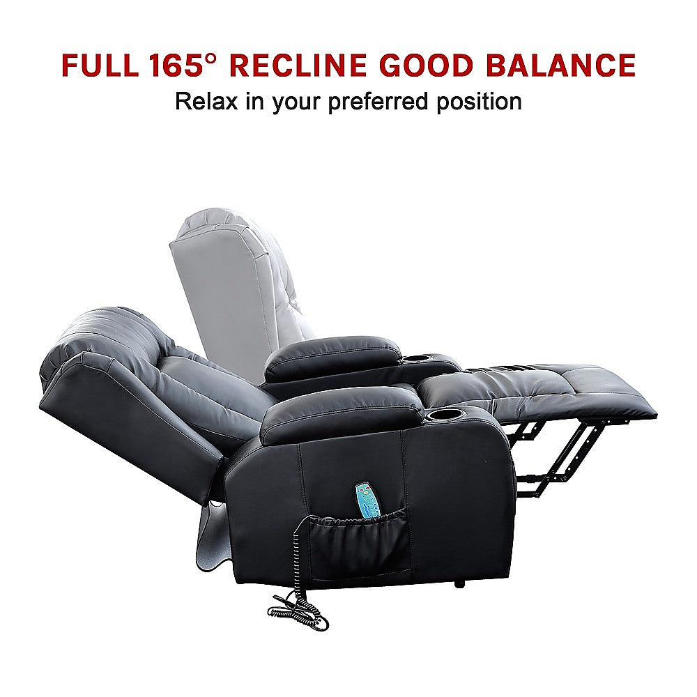 Recliner Chair â€“ Electric Massage Lift Chair with Heat Function PU Leather Lounge Sofa Black