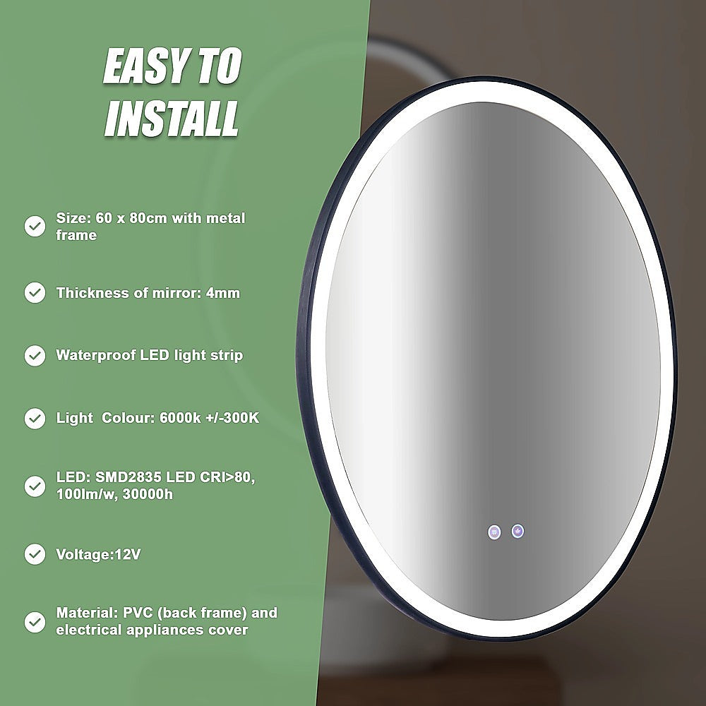 Oval Mirror LED Anti-Fog Illuminated Bathroom Living Room