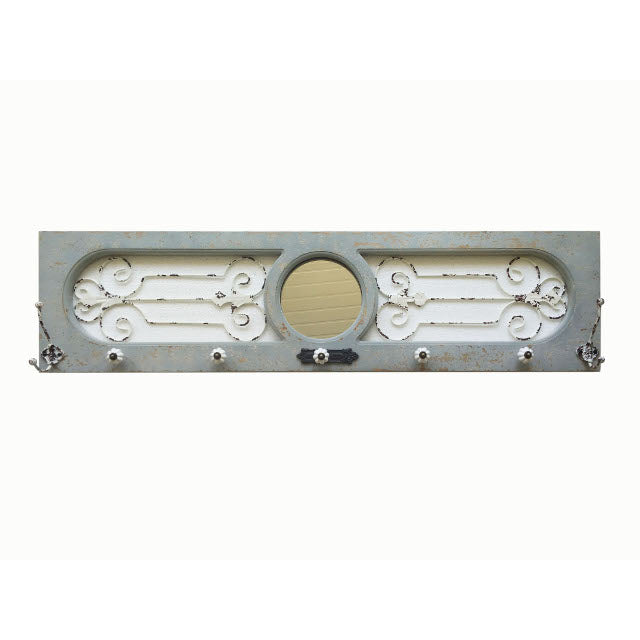 Wooden Wall Mirror w Hooks 120cm