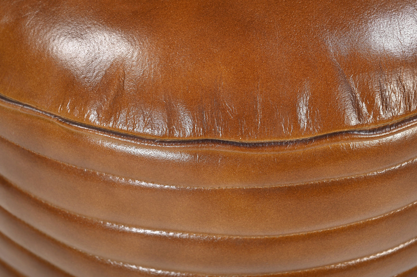 CARAMEL GROOVED LEATHER OTTOMAN