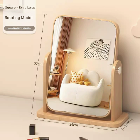 Vertical Square Folding Mirror Tabletop Makeup Mirror - Large Wooden Swivel Vanity Mirror for Desk