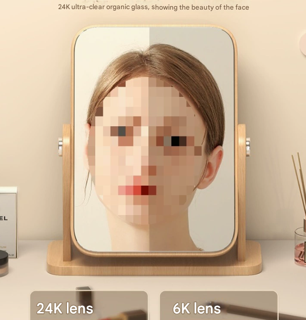 Round Folding Mirror Tabletop Makeup Mirror - Large Wooden Swivel Vanity Mirror for Desk