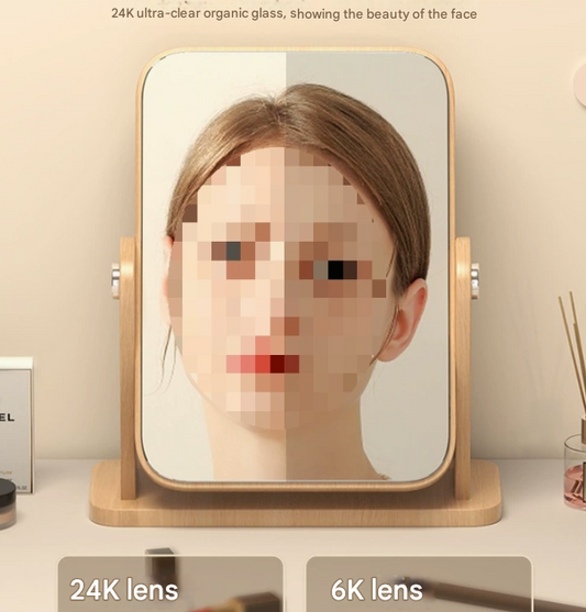 Round Folding Mirror Tabletop Makeup Mirror - Large Wooden Swivel Vanity Mirror for Desk