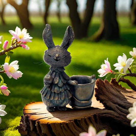 Copper Bunny with Bucket Whimsical Bunny Garden Decor - Easter Flower Pot Statue