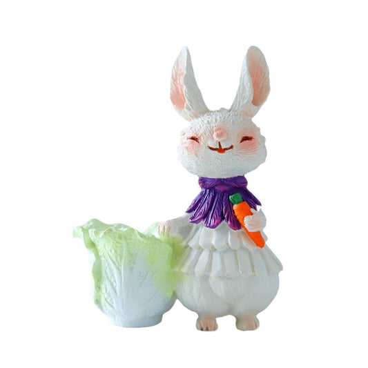 Purple Bunny with Vegetables Whimsical Bunny Garden Decor - Easter Flower Pot Statue
