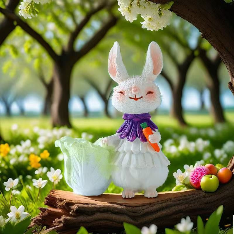Purple Bunny with Vegetables Whimsical Bunny Garden Decor - Easter Flower Pot Statue