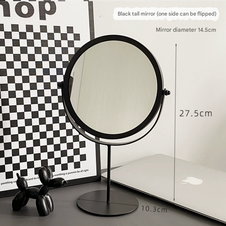 Black Rotating Tabletop Makeup Mirror - 360Âº Swivel Vanity Mirror for Bedroom & Desk
