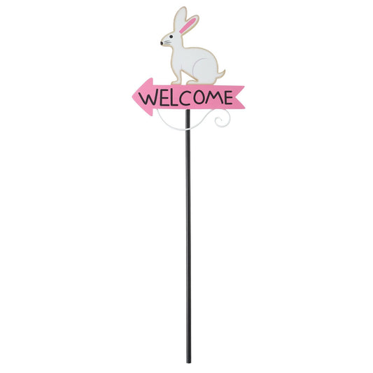 White Rabbit Pattern Charming Metal Garden Stakes | Welcome Yard & Lawn Decor