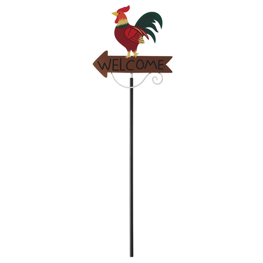 Colorful Rooster Pattern Charming Metal Garden Stakes | Welcome Yard & Lawn Decor