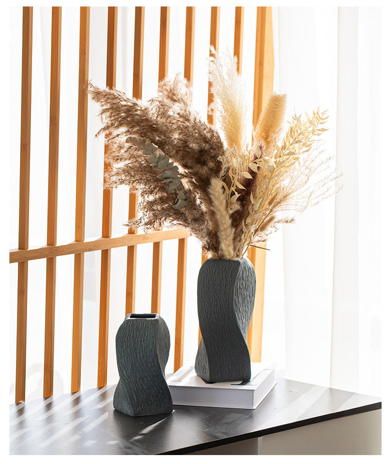 Grey Abstract Twisted Ceramic Vase - Artistic Minimalist Flower Holder for Home Decor (20x10x10cm)