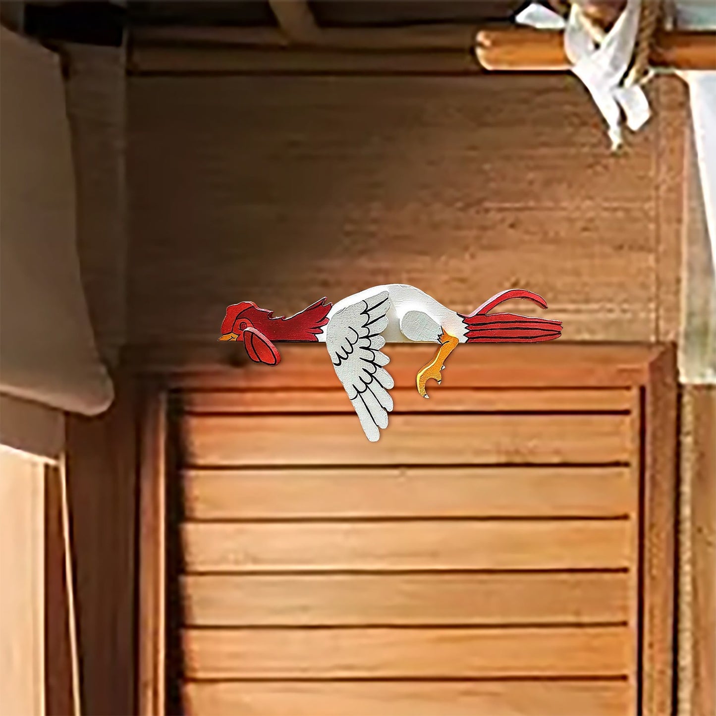 2 Pcs Red And White Whimsical Lazy Chicken Fence Topper - Funny PVC Garden & Home Decor Ornament