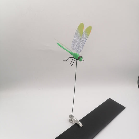 6-Pieces Green Small Garden Dragonfly Clips – 3D Colorful Insect Decoration, Outdoor Metal Stake Ornament, Patio & Plant Accessories