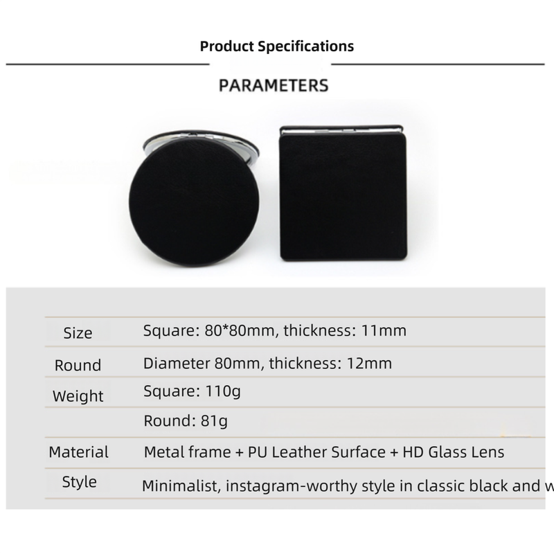 4-Pack White Jumbo Round Portable Makeup Mirror(8x8CM) - Pocket Cosmetic Mirror for Touch-Ups, PU Leather Cover & Metal Frame