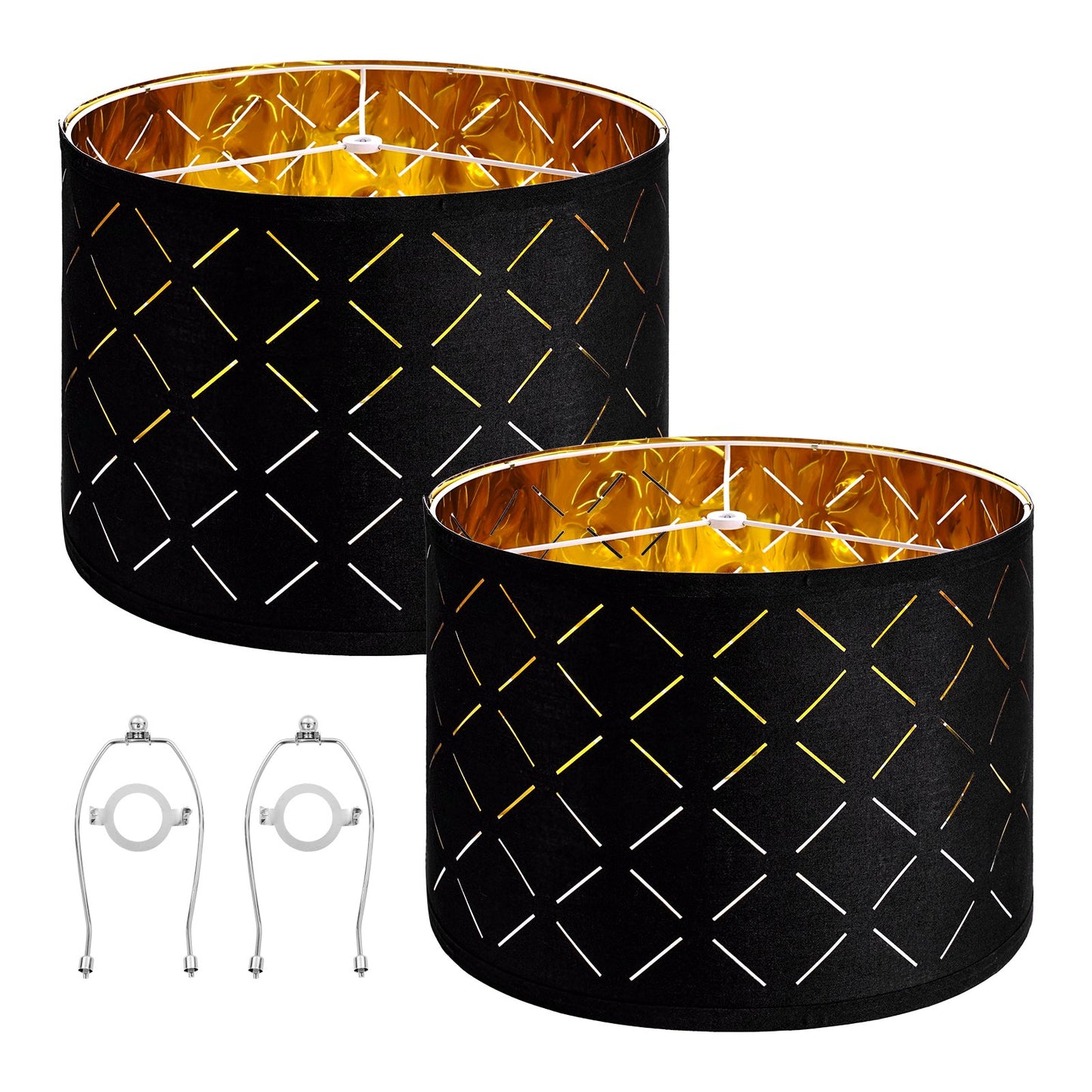 VEVOR Drum Lamp Shade 2 Set, 33 cm Top x 33 cm Bottom x 25 cm High, Medium Drum Lampshade with Harp, Replacement Lamp Shade for Table Lamps Floor Lamps Pendant Lights, Black Diamond Hollow Design