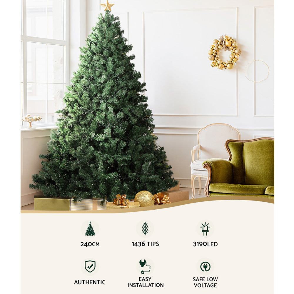 Christmas Tree 2.4M Xmas Tree Decorations 3190 LEDs 8 Light Mode