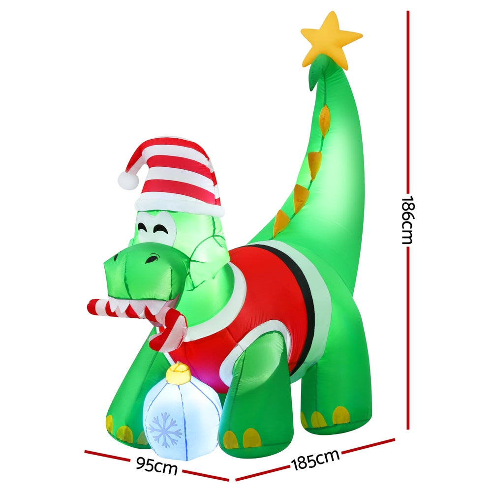 Christmas Inflatable Dinosaur 1.86M Height LED Decorations Illuminated
