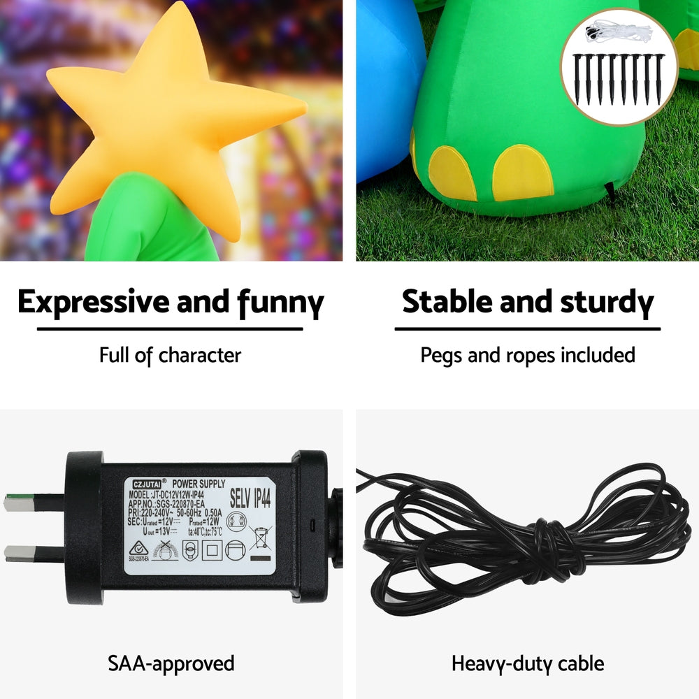 Christmas Inflatable Dinosaur 1.86M Height LED Decorations Illuminated