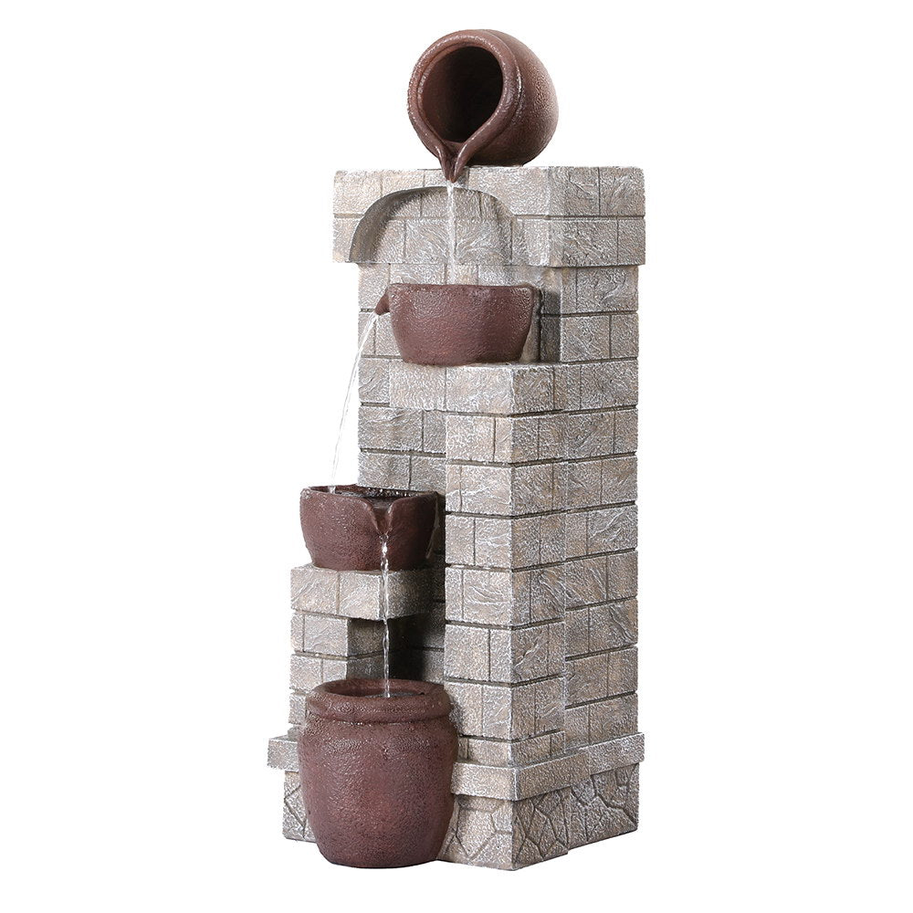Solar Fountain Water Feature Pot Outdoor Indoor 4-Tier Cascading Brown